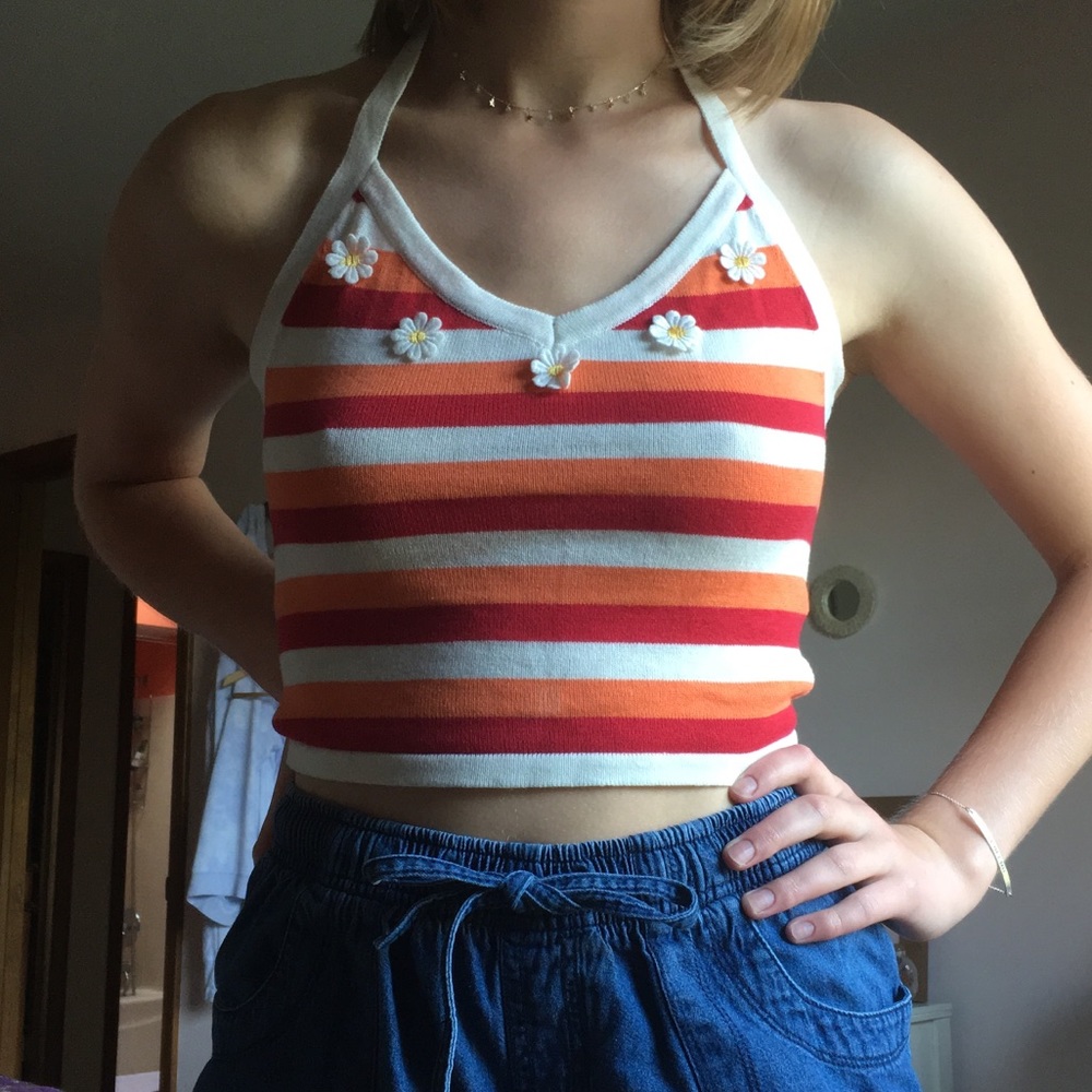 Forever 21 Daisy Stripe Halter Crop Top